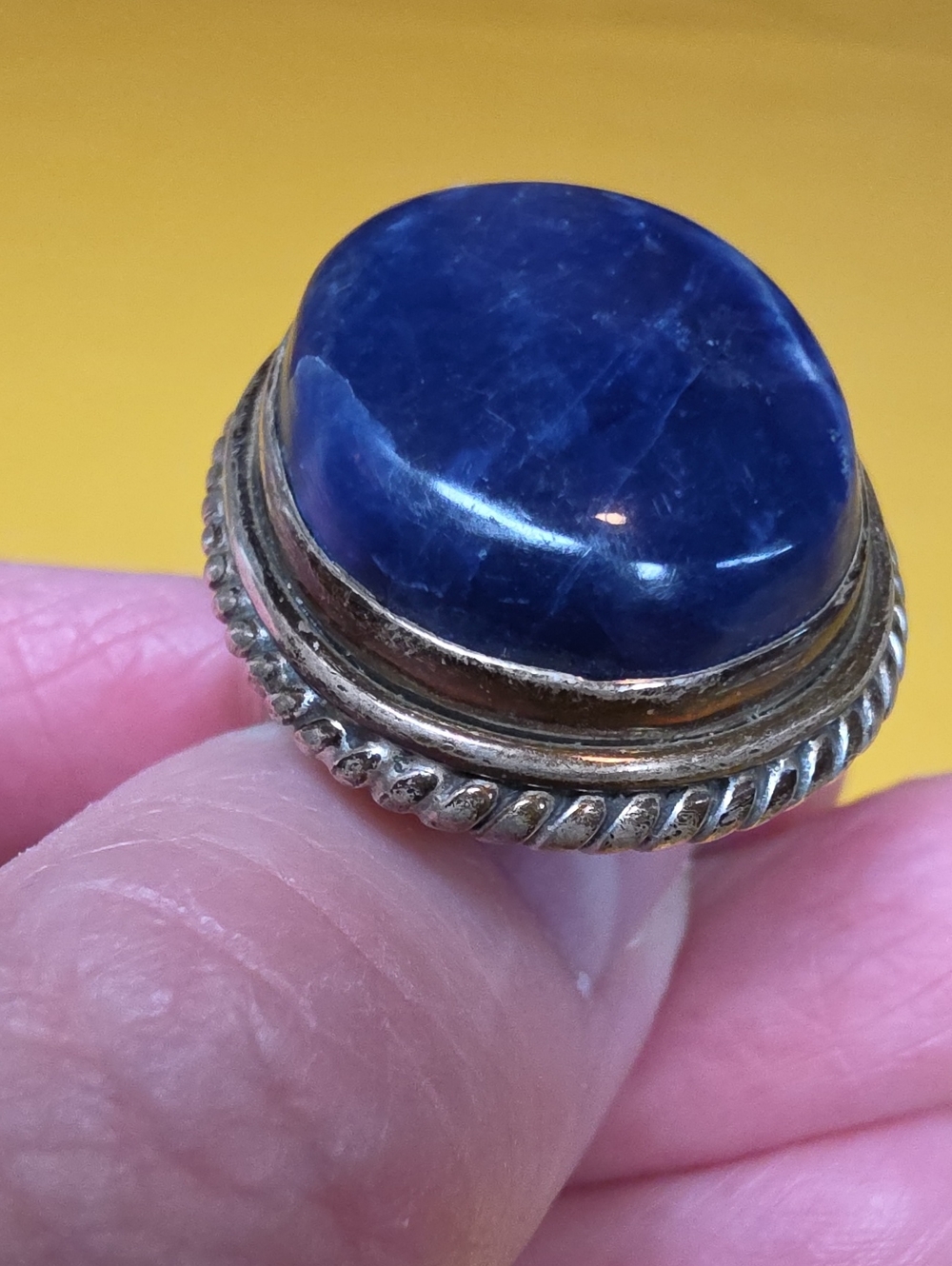 Vintage 925 ▪︎ Large Oval Blue Natural Kyanite Cabochon ▪︎ Statement Ring